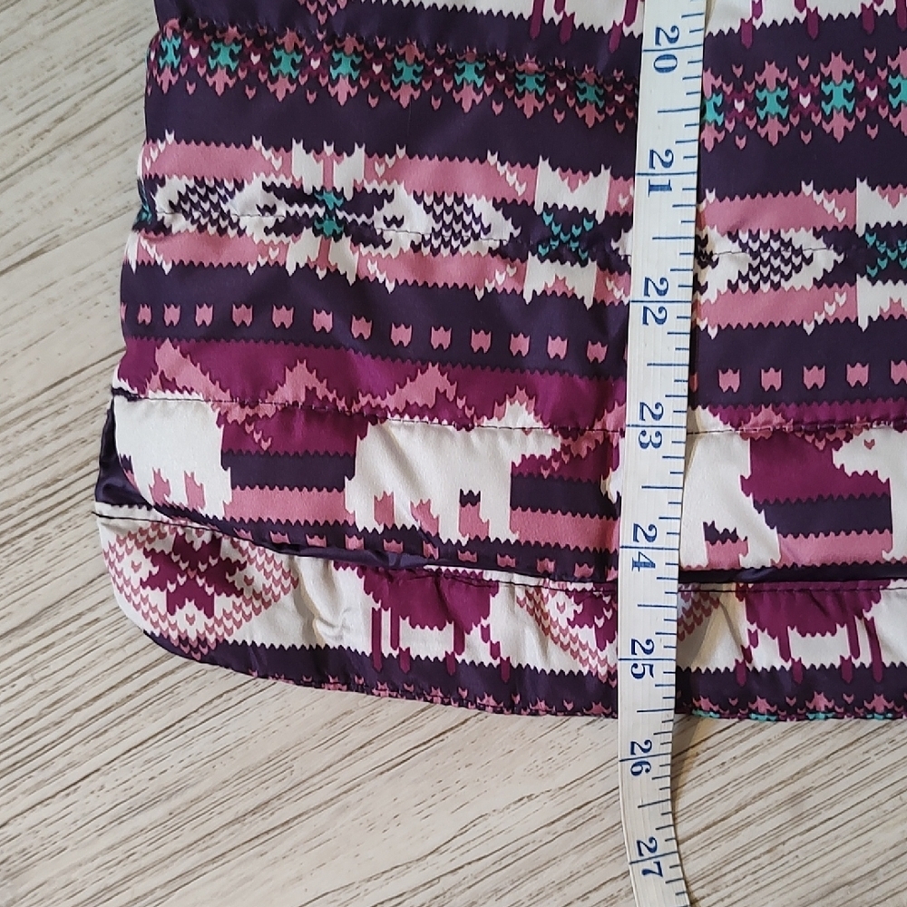 LANDS END Women's Purple Puffer Vest with Reindeer, Bear, Tree Detail SZ Small. - Picture 5 of 9